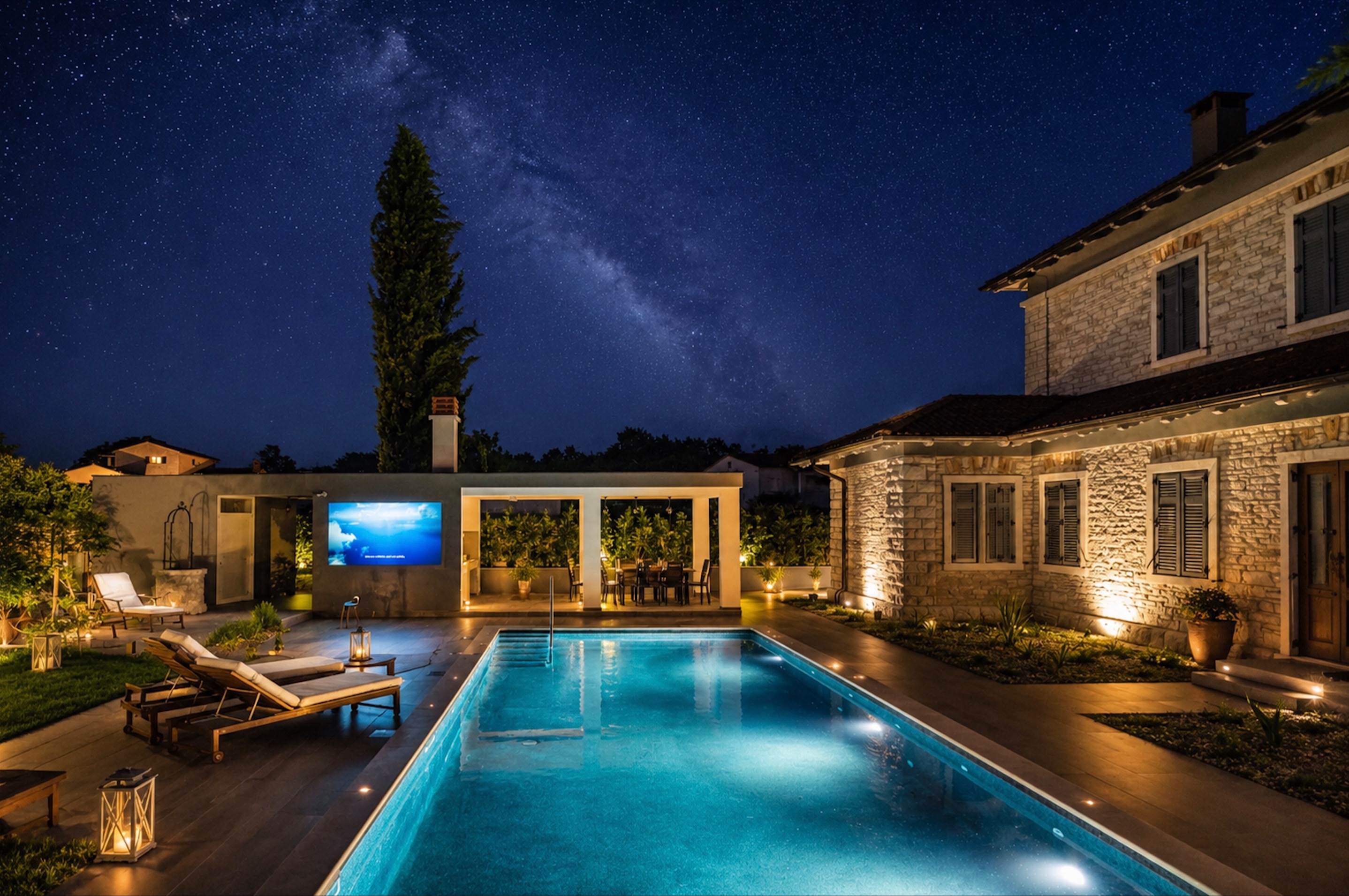 Luxusvilla mit beheiztem Pool, privatem Kino und Ladestation - E-Auto